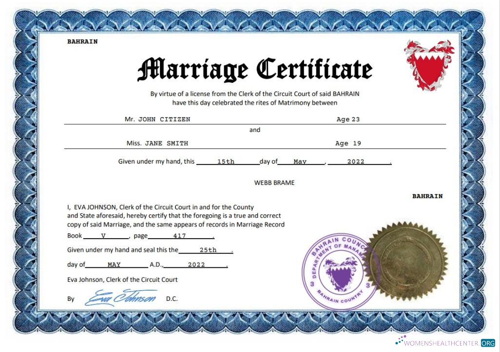 Download Bahrain marriage certificate Word and PDF template Photoshop template